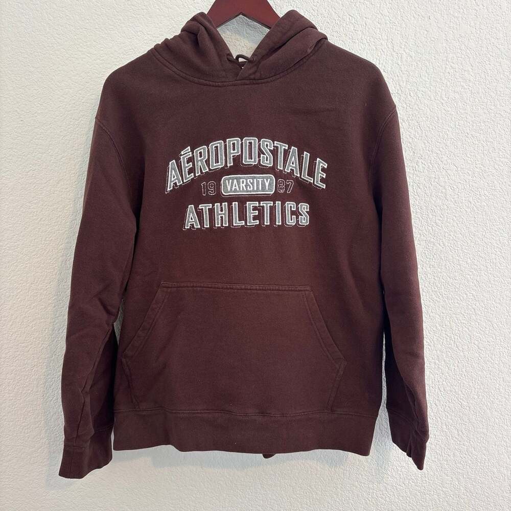 Aeropostale Athletics Varsity 1987 Brown Pullover Hoodie Size Large